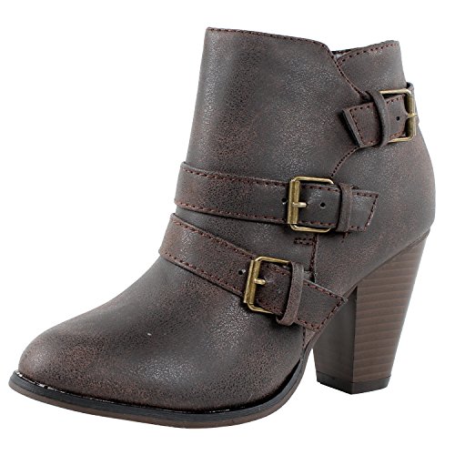 0616906170107 - FOREVER LINK WOMENS CAMILA-64 FASHION CHUNKY HEEL BUCKLED STRAP ANKLE BOOTIES,BROWN,8.5
