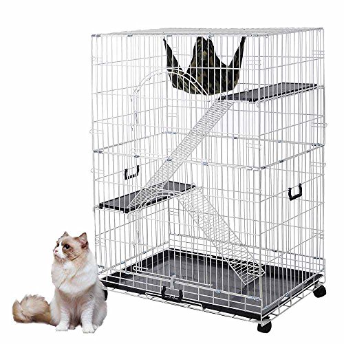 0616909054565 - WHITE PET CAT CRATE CAGE PLAYPEN KENNEL BED HAMMOCK