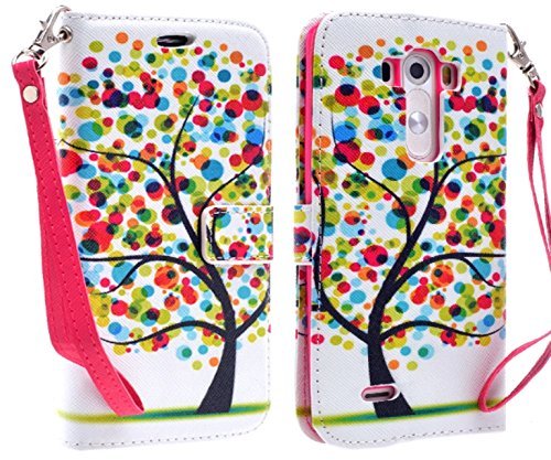 0616913645230 - LG G3 DESIGNED LUXURY MAGNETIC WALLET PU LEATHER CREDIT CARD HOLDER FLIP CASE COVER + FREE PRIMO DESIGN CARTOON FOLDABLE TOTE BAG (COLORFUL TREE)