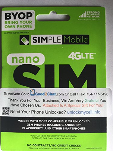 0616960045854 - SIMPLE MOBILE SIM CARD INCLUDING PRELOADED PREFUNDED WITH $40, FIRST MONTH FREE