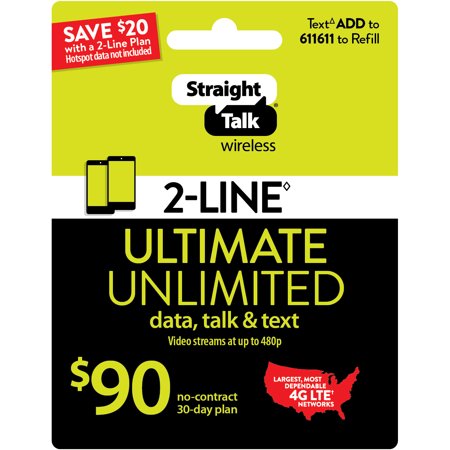 0616960310297 - STRAIGHT TALK $90 ULTIMATE UNLIMITED 2-LINE 30-DAY PLAN (EMAIL DELIVERY)