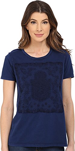 0617089635988 - LUCKY BRAND WOMEN'S EMBROIDERED HAMSA HAND TEE AMERICAN NAVY T-SHIRT MD (US 8-10)