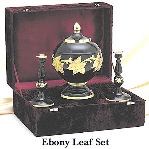 0617209001464 - ELEGANTE BEAUTIFULLY CRAFTED EBONY LEAF CREMATION SET WITH ELEGANT VELVET CASE