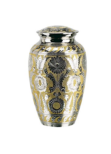 0617209001532 - ELEGANTE BEAUTIFULLY CRAFTED SILVER GOLD SOLID BRASS ADULT URN WITH ELEGANT VELVET CASE