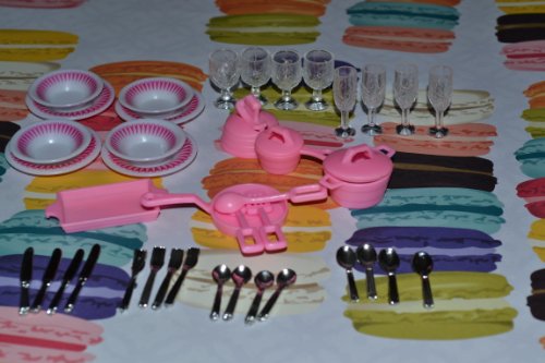 0617215776875 - BARBIE SIZE DOLLHOUSE FURNITURE- ACCESSORIES PLATE GLASSES SPOON