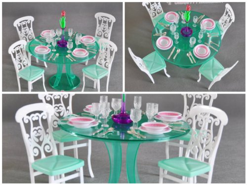 0617215776974 - BARBIE SIZE DOLLHOUSE FURNITURE-GREEN DINING ROOM