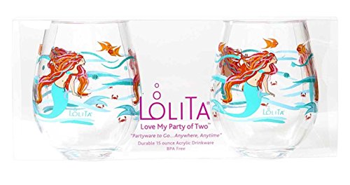 0617390456029 - C.R. GIBSON 16-OUNCE STEMLESS ACRYLIC WINE GLASSES, BY LOLITA, SET OF 2, BPA FREE, MEASURES 3.5 X 4.5 - MERMAID