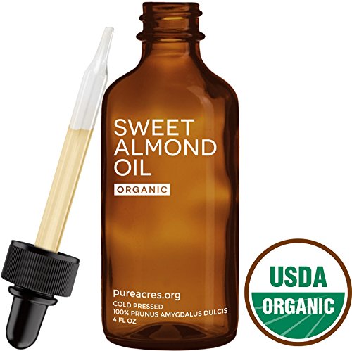 0617390901581 - SWEET ALMOND OIL (ORGANIC) - FOR SKIN, HAIR AND FACE - 4OZ GLASS BOTTLE + FREE RECIPE EBOOK! - ALL NATURAL SENSUAL MASSAGE OIL - USE WITH ESSENTIAL OILS AND AROMATHERAPY AS A CARRIER AND BASE OIL