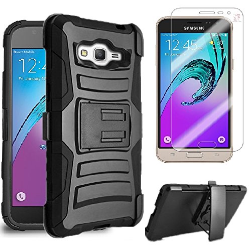 0617395988075 - SAMSUNG GALAXY SKY J3 V J3V / AMP PRIME/ GALAXY SOL 4G CASE HEAVY DUTY SHOCK IMPACT PROTECTION DUAL LAYER TACTICAL ARMOR KICKSTAND HOLSTER CASE + LCD SCREEN PROTECTOR (BLACK)