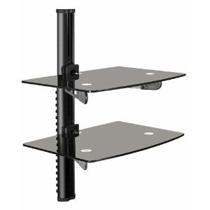 0617401052554 - MOUNT-IT! MI-817 FLOATING WALL MOUNTED SHELF BRACKET STAND FOR AV RECEIVER, COMPONENT, CABLE BOX, PLAYSTATION4, XBOX1, VCR PLAYER, BLUE RAY DVD PLAYER, PROJECTOR, LOAD CAPACITY 44 LBS, TWO SHELVES, TINTED TEMPERED GLASS