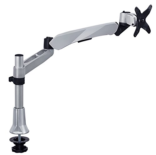 0617401053322 - MOUNT-IT! MI-35111S || SINGLE LCD MONITOR DESK MOUNT, HEIGHT ADJUSTABLE, FULL MOTION FOR 20 21 22 23 24 25 27 28 30 SAMSUNG LG VIZIO SHARP SONY ELEMENT INSIGNIA COMPUTER SCREENS, GROMMET BASE, SILVER