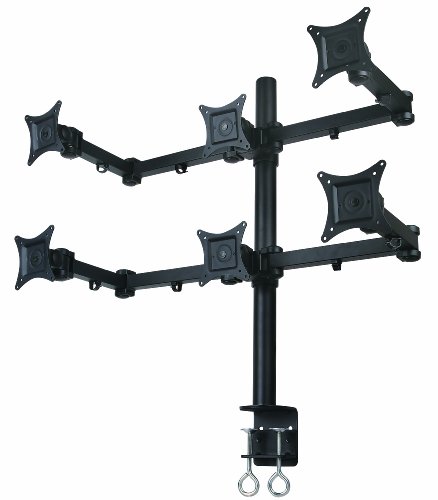 0617401054190 - MOUNT-IT! HEX LCD MONITOR MOUNT STAND FOR 6 MONITORS, HEAVY-DUTY DESK MOUNT FOR 21 SCREEN SIZES OR LESS, ARTICULATING ARMS, C-CLAMP, BLACK, MI-756