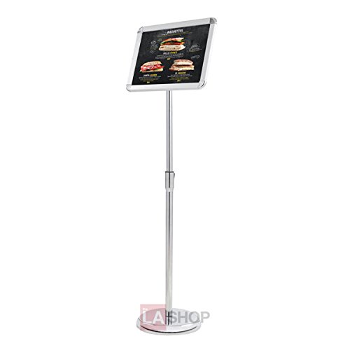 0617401645121 - PROFESSIONAL 8.5 X 11 INCHES FLOOR PEDESTAL POSTER RETRACTABLE ROLLUP BANNER STAND HOLDER ADJUSTABLE TRADE SHOW SIGNAGE DISPLAY W/ 10DIA. FOR RETAIL STORES RESTAURANTS GRAPHICS MENUS