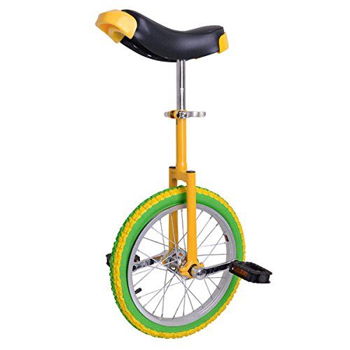 0617401647071 - 16 INCHES WHEEL UNICYCLE COMFORT SADDLE SEAT SKID PROOF TIRE PEDAL BALANCE STRENGTH LEMON W/ STEEL YELLOW FRAME FOR PERFORMANCE UNI-CYCLE BIKE CYCLING RIDING EXERCISING