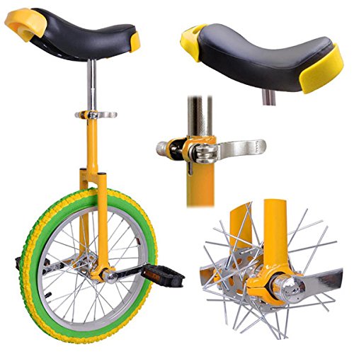 0617401647170 - 16 INCH WHEEL FRAME YELLOW GREEN BIKE CYCLE UNICYCLE LEMON HEAVY MANGANESE STEEL W/ COMFORTABLE RELEASE SADDLE SEAT FOR PROFESSIONAL RIDER TRAIN BALANCE STRENGTH