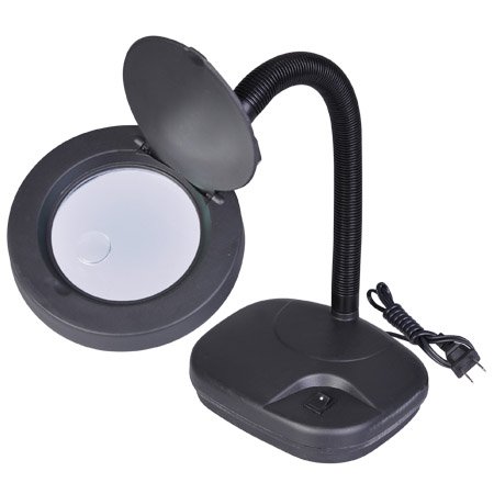 0617401656868 - HIGH QUALITY DESK MAGNIFYING LAMP 5X LIGHTED MAGNIFIER GLASS BLACK HEAVY DUTY 110V ELECTRIC POWER 10-WATT LIGHT FOR TABLETOP HOME OFFICE LAB SALON FACIAL SKIN NAIL