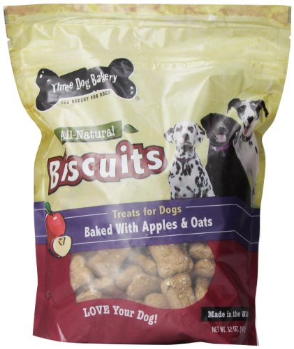 0617407612776 - THREE DOG BAKERY BISCUITS APPLE OATMEAL DOG TREATS, 32-OUNCE
