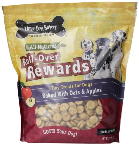 0617407612837 - THREE DOG BAKERY ROLL-OVER REWARDS OATMEAL APPLE DOG TREATS, 32-OUNCE