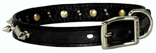 0617407672039 - HAMILTON 1/2 X 12 BLACK LEATHER WITH SPIKES AND DIAMOND PATTERN DOG COLLAR