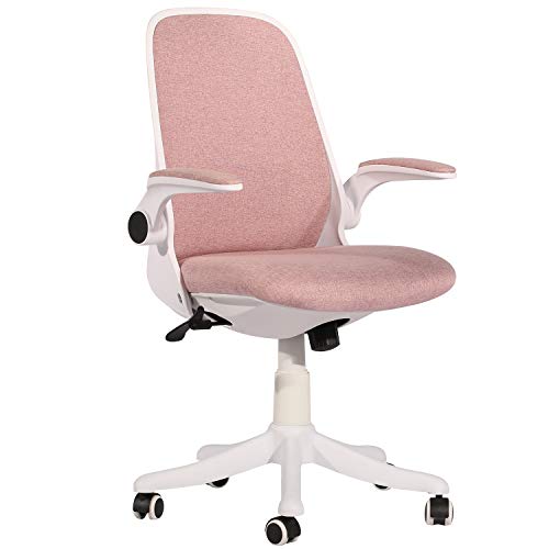 0617588990106 - VECELO COMFORTABLE HOME OFFICE, ERGONOMIC FLIP-UP ARMS AND ADJUSTABLE HEIGHT FOR SWIVEL TASK/WORK, MID BACK CHAIR, PINK
