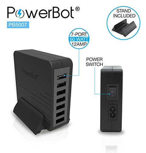 0617629992649 - POWERBOT® PB5007 ULTRA HIGH-PERFORMANCE 60W 12A 7USB PORT SMART QUICK RAPID CHARGER WALL/ DESKTOP/ TRAVEL CHARGING STATION W/ QUICK CHARGE QC 2.0 TECHNOLOGY, DEDICATED ON/OFF SWITCH,& DESKTOP STAND