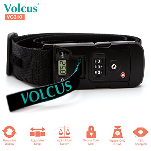 0617629993356 - VOLCUS® VC310 3-IN-1 SMART SUITCASE LUGGAGE TRAVEL BELT STRAP W/ TSA APPROVED COMBINATION LOCK + 77 LB CAPACITY DIGITAL SCALE + ADJUSTABLE STRAP UP TO 78, & CONCISE DESIGN FOR SAFETY PROTECTION (BLK)