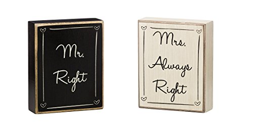 0617633904621 - BUNDLE OF 2 COLLINS DECORATIVE TABLETOP BLOCKS - BLACK MR. RIGHT AND OFF WHITE MRS. ALWAYS RIGHT