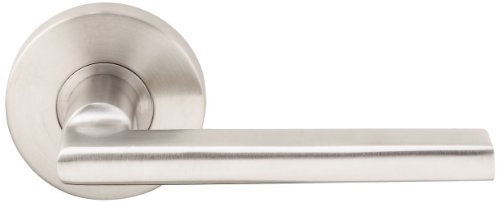 0617689425637 - INOX RA243L61-32D RA ROSETTE PASSAGE OR HALLWAY LEVER SET WITH 243 SUNRISE LEVER, TL2 50 DEGREE LATCH AND 2-3/8-INCH BACKSET, SATIN NICKEL