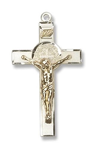 0617759297652 - TWO-TONE GOLD FILLED STERLING SILVER SAINT BENEDICT CRUCIFIX PENDANT, 1 3/4 INCH