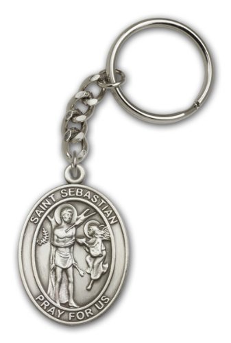 0617759577518 - ANTIQUE SILVER ST. SEBASTIAN RELIGIOUS KEYCHAIN. MADE IN USA!