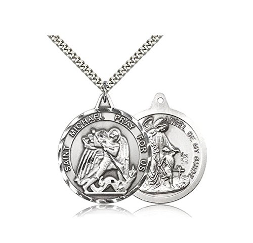 0617759839319 - STERLING SILVER SAINT MICHAEL THE ARCHANGEL PENDANT MEDAL, 1 3/8 INCH