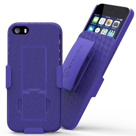 0617762943041 - IPHONE 5 5S BELT CLIP CASE: STALION® SECURE HOLSTER SHELL & KICKSTAND COMBO (CYAN BLUE) 180° DEGREE ROTATING LOCKING SWIVEL + SHOCKPROOF PROTECTION