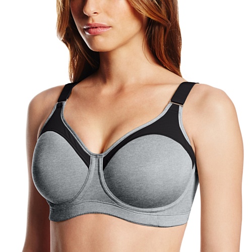 0617914671211 - PLAYTEX WOMEN'S PLAY OUTGOER UNDERWIRE LIGHTLY LINED SPORTSBRA, SOFT HEATHER GREY/BLACK, LARGE