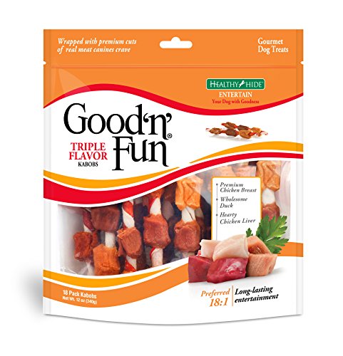 0617949871655 - GOODNFUN TRIPLE FLAVORED RAWHIDE KABOBS FOR DOGS, 12 OZ