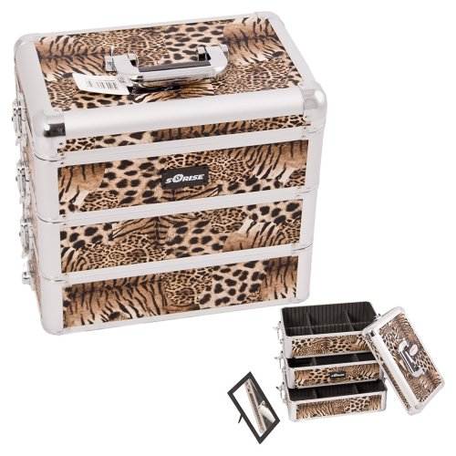 0618020867550 - BROWN LEOPARD PROFESSIONAL ALUMINUM COSMETIC MAKEUP CASE WITH DIVIDERS - E3303