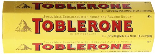 0618930867732 - TOBLERONE SWISS MILK CHOCOLATE WITH HONEY AND ALMOND NOUGAT 6-3.52 OZ(100G) BARS, TOTAL NET 1LB 5.12 OZ(600G)