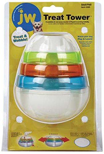 0618940435051 - JW PET COMPANY 43505 TREAT TOWER TOYS FOR PETS, SMALL, WHITE/RINGS OF BLUE, ORANGE, GREEN