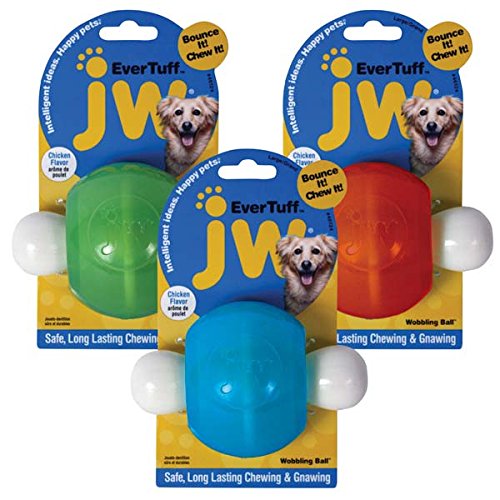 0618940461234 - JW PET 46123 EVERTUFF WOBBLING BALL TOYS FOR PETS, MEDIUM, ASSORTED COLORS (WHITE WITH ORANGE OR BLUE)