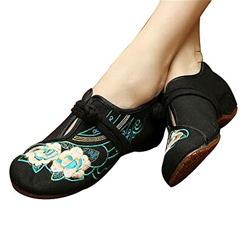 0619084361688 - CHINESE EMBROIDERED FLORAL SHOES WOMEN BALLERINA MARY JANE FLAT BALLET COTTON LOAFER BLACK 37