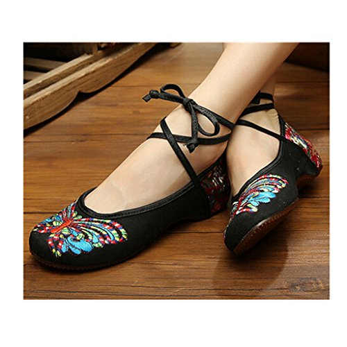 0619084413691 - VINTAGE CHINESE EMBROIDERED FLORAL SHOES WOMEN BALLERINA MARY JANE FLAT BALLET COTTON LOAFER BLACK 40