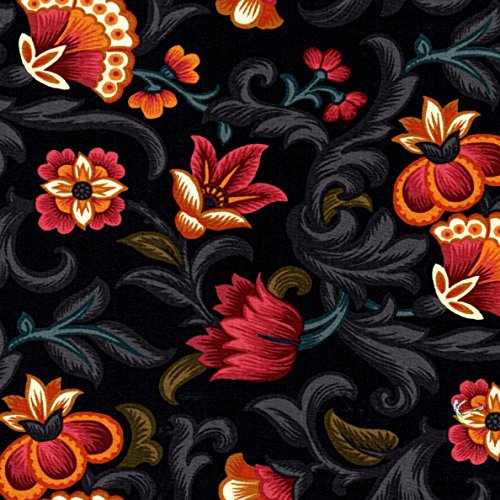 0619096158597 - BELLAGIO FLORAL BLACK COTTON QUILTING FABRIC 44 WIDE BY THE YARD