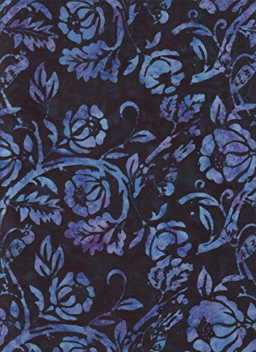 0619096220003 - ISLAND BATIK CHEERY BLUE BIRDS AND WOOD ROSE FLOWERS STAMPED ON MIDNIGHT BLUE BATIK QUILT FABRIC ~ HALF YARD ~ IKF13A-K1 ~ QUILT FABRIC 100% COTTON 45 (112 CM) WIDE