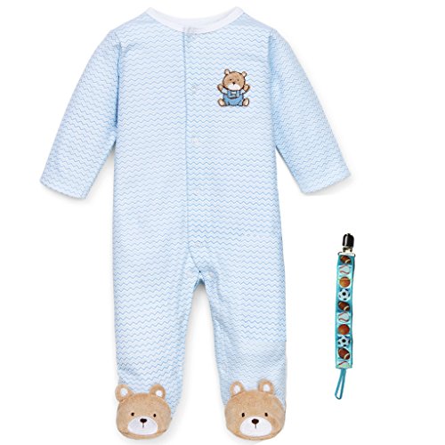 0619159463309 - LITTLE ME WHITE AND BLUE BABY BOYS FOOTED PAJAMA SLEEPER HAT AND HOLDER 9 MONTHS