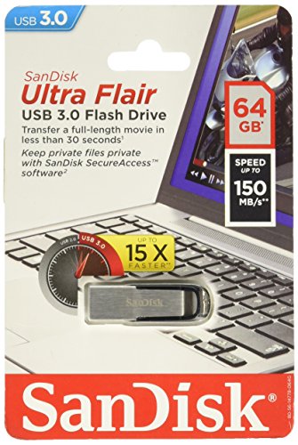 0619659136666 - SANDISK ULTRA FLAIR USB FLASH DRIVE, 64 GB, SILVER (SDCZ73-064G-A46)