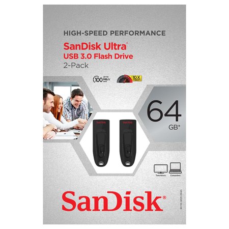 0619659162665 - SANDISK ULTRA 64GB USB 3.0 FLASH DRIVES 100MB/S 2 PACK SDCZ48-064G-A16S2