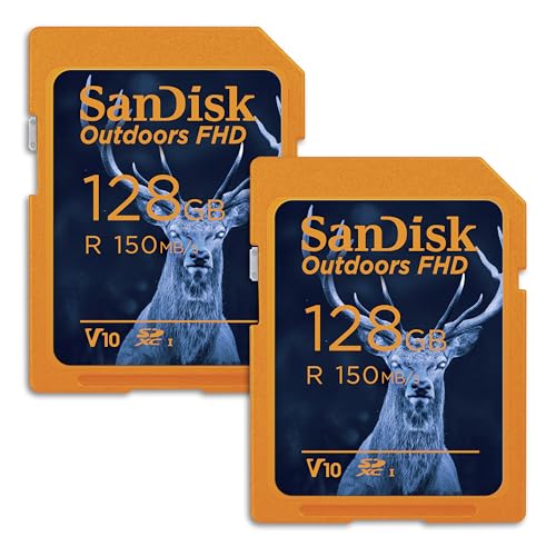 0619659207502 - SANDISK 128GB 2-PACK OUTDOORS FHD SDXC UHS-I MEMORY CARD (2X128GB) - UP TO 150MB/S, C10, U1, V10, TRAIL CAMERA SD CARD - SDSDUWC-128G-GN6V2