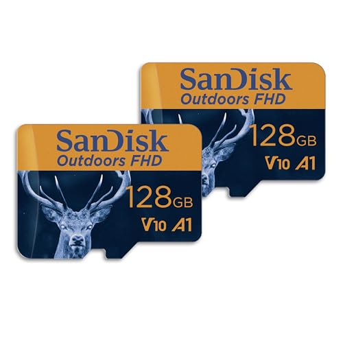 0619659207526 - SANDISK 128GB 2-PACK OUTDOORS FHD MICROSDXC UHS-I MEMORY CARD (2X128GB) WITH SD ADAPTER - UP TO 150MB/S, FULL HD, C10, U1, V10, A1, TRAIL CAMERA MICRO SD CARD - SDSQUBC-128G-GN6VT