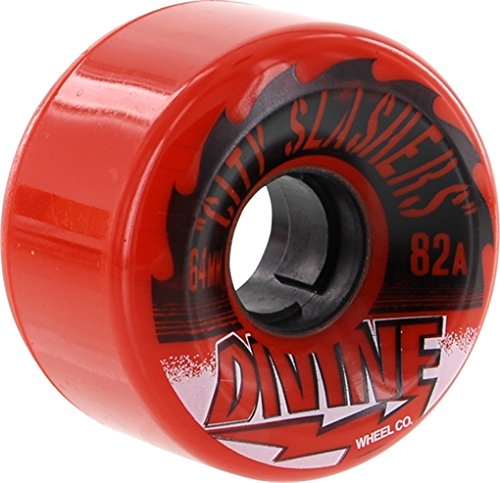 0619730364940 - DIVINE CITY SLASHERS RED OPAQUE SKATEBOARD WHEELS - 64MM 82A (SET OF 4)