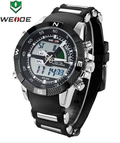 0619955703340 - GIFT-HK 6 COLOR NEW FASHION WEIDE MENS SPORTS WATCH ANALOG & DIGITAL DUAL TIME LCD BACKLIGHT WH-1104-1 + WATCH GIFT BOX (BLACK DIAL)