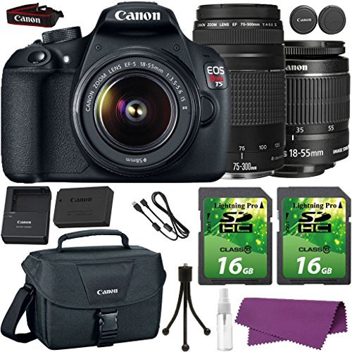 6200533987548 - CANON EOS REBEL T5 DSLR CAMERA WITH CANON EF-S 18-55MM IS LENS + CANON EF 75-300MM III LENS + 2 PIECES 16GB SD MEMORY CARD + CANON BAG + CLEANING KIT